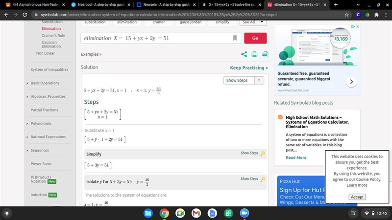 X= 15+yx+2y =51solve the system using elimination-example-1