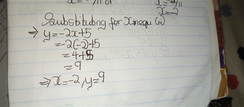 Solve the system of equations -2x-y=-5 and 3x-4y=-42 by combining the equations. when-example-3