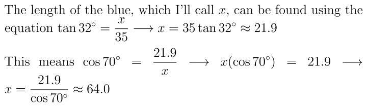 Find the length of the side labeled x. Round intermediate values to the nearest tenth-example-1