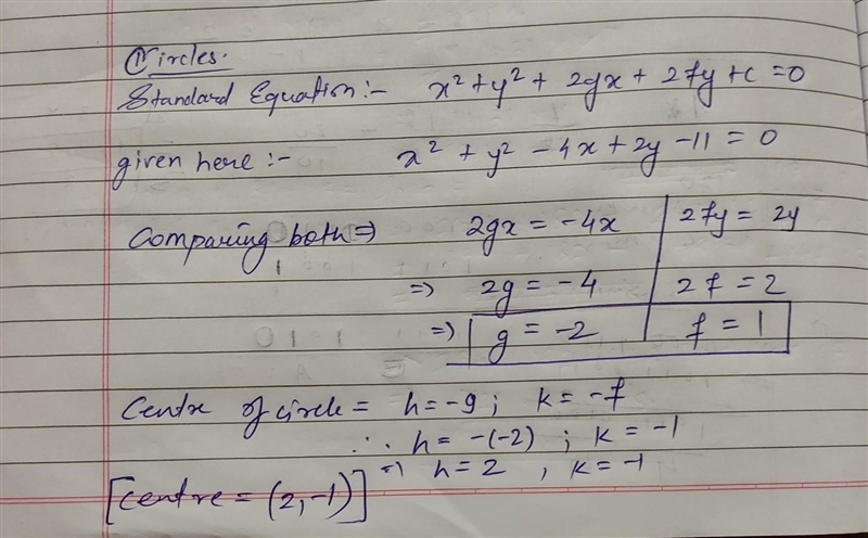 1. The equation of a circle is x² + y² - 4x +2y-11-0. What are the center and the-example-1