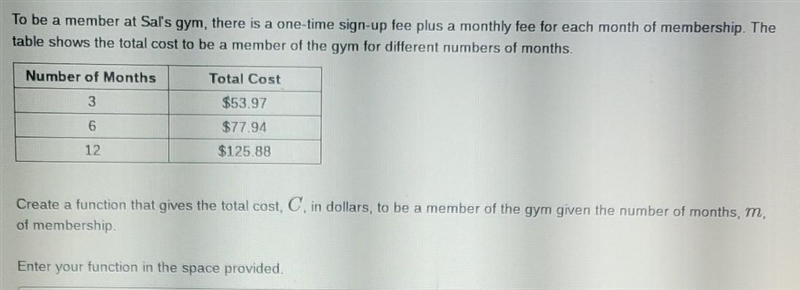 the table show the total cost to be a member of the gym for different numbers of months-example-1