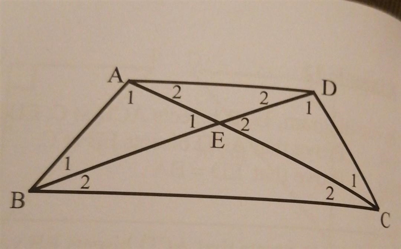 (e) ABCD is an isosceles trapezium. Prove that: (1) AC=BD (2) BE=CE (3) AE=DE​-example-1