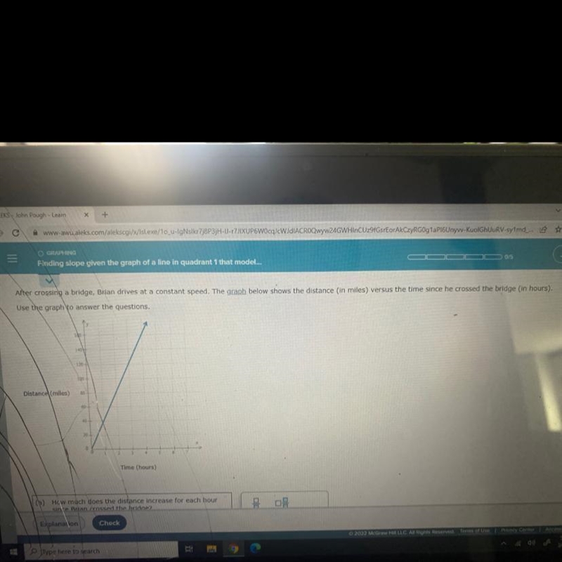 After crossing a bridge, Brian drives at a constant speed. The graph below shows the-example-1