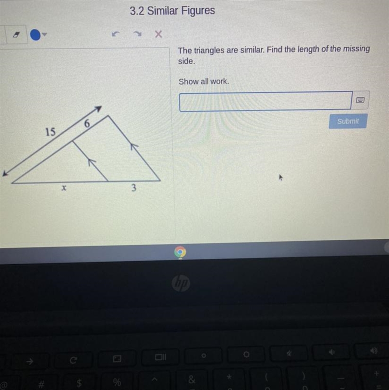 10 of 13Next3.2 Similar FiguresThe triangles are similar. Find the length of the missingside-example-1