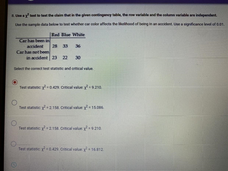 Select the correct test statistic and critical value.-example-1