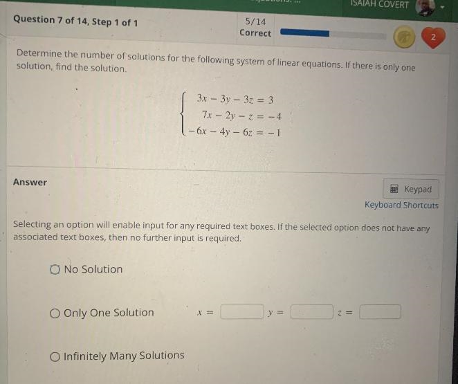 Determine the number of solutions for the following system of linear equations. If-example-1