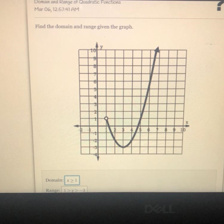 Help with math hw, Domain and Range of quadratic functions.-example-1