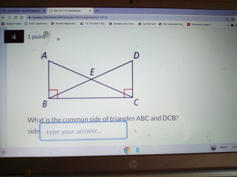 Please help, what is the common side of the triangles ABC and DCB?-example-1