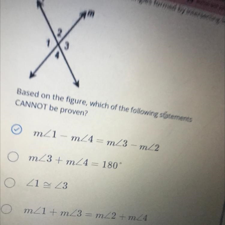 Based on the figure, which of the following statements CANNOT be proven?-example-1