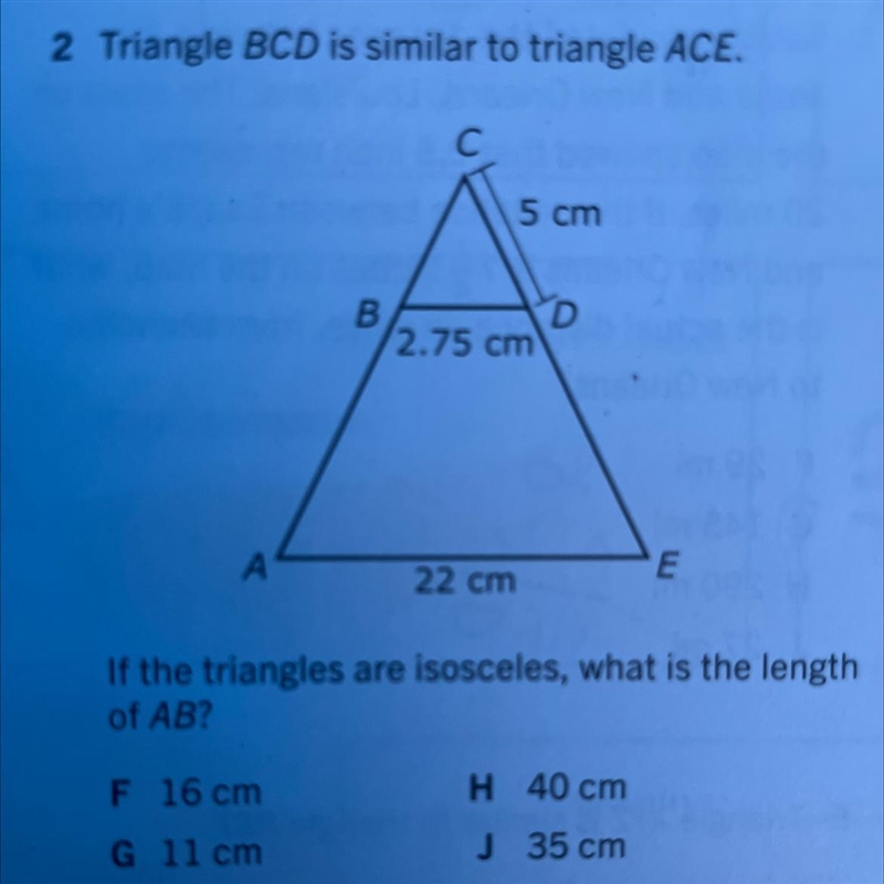 Triangle BCD is similar to triangle ACE if these triangles are isosceles what is the-example-1