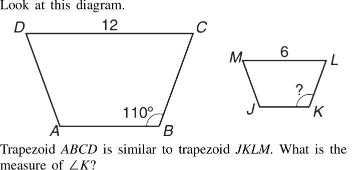 Look at this diagram. Trapezoid ABCD is similar to Trapezoid JKLM. What is the measure-example-1