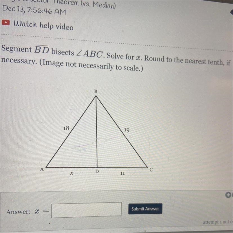 Segment BD bisects ABC. Solve for x. Round to the nearest tenth, if necessary.-example-1