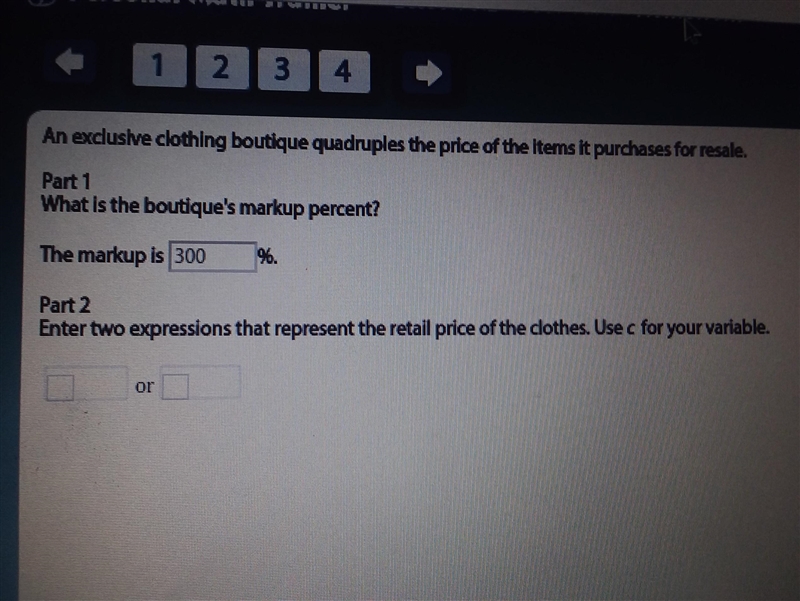 enter 2 Expressions that represent the retail price of the clothes you see for your-example-1