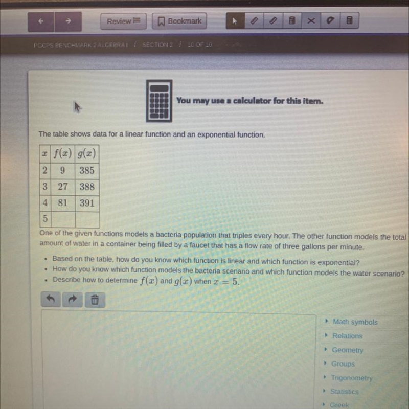 Describe how to determine f(x) and g(x) when x=5-example-1