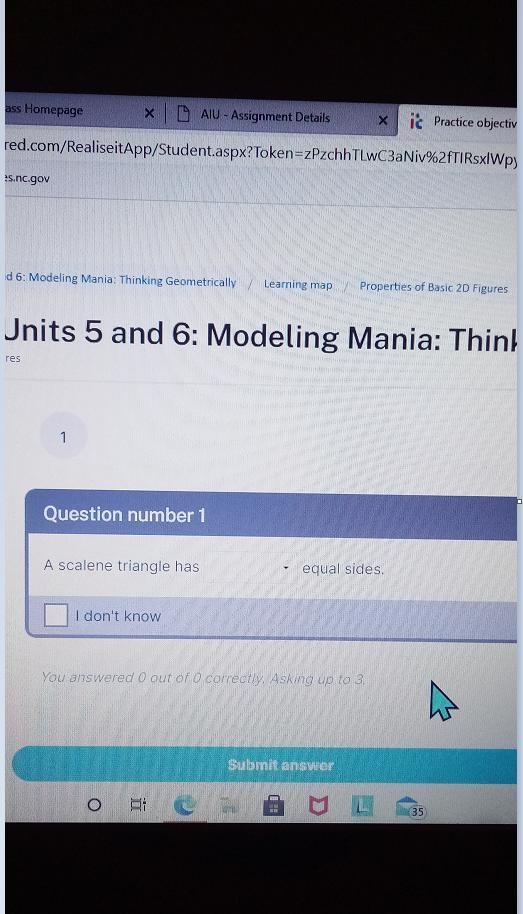 nits 5 and 6: Modeling Mania: Think 1 Question number 1 A scalene triangle has equal-example-1