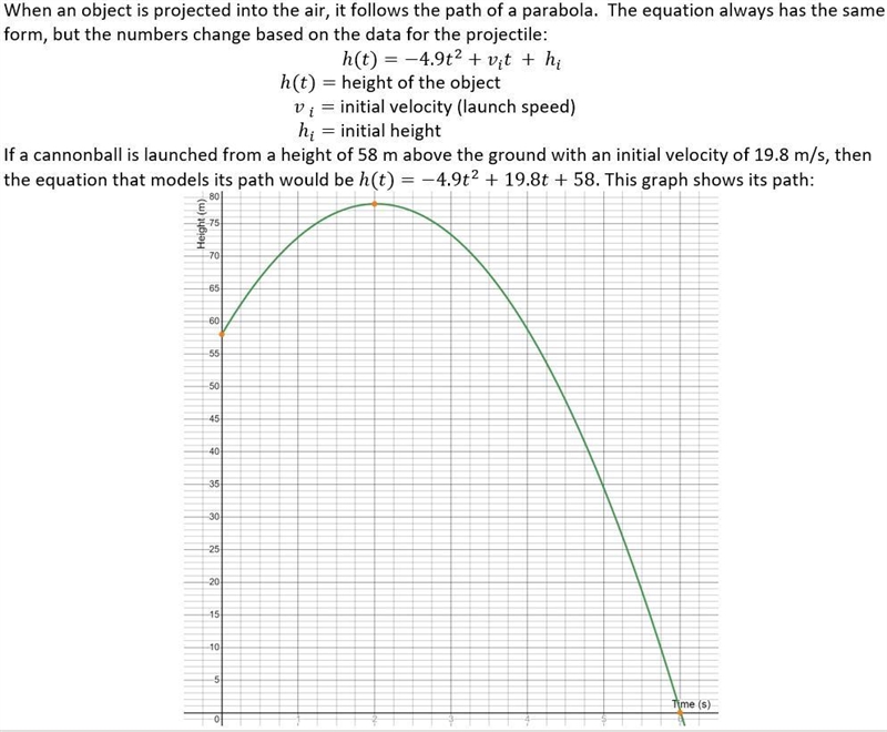 If you launch the cannonball from the ground instead (hi=0), what does that change-example-1