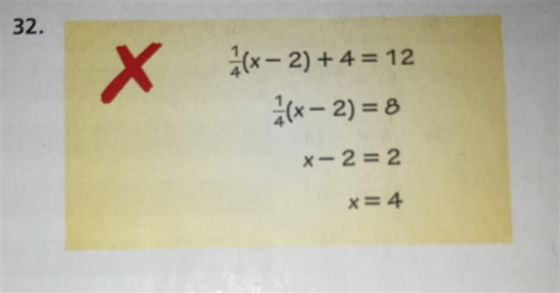 Describe and correct the error in solving this equation-example-1