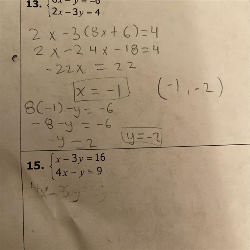 X-3y=16, 4x-y=9 solve by substitution-example-1