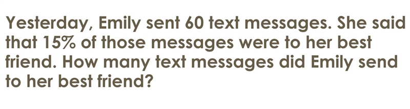 yesterday Bethany sent 60 texts messages.she said 15% of those messages were to here-example-1