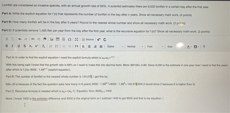 Hello! Just want to confirm my answers, the rubric is linked below as well. Thank-example-1