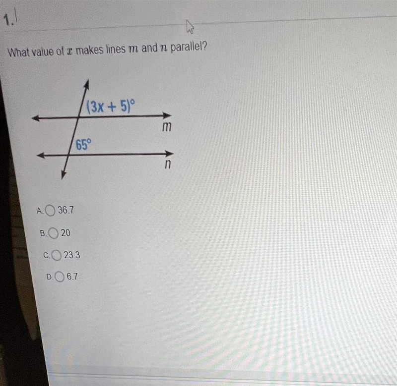 What value of a makes lines m and n parallel?-example-1