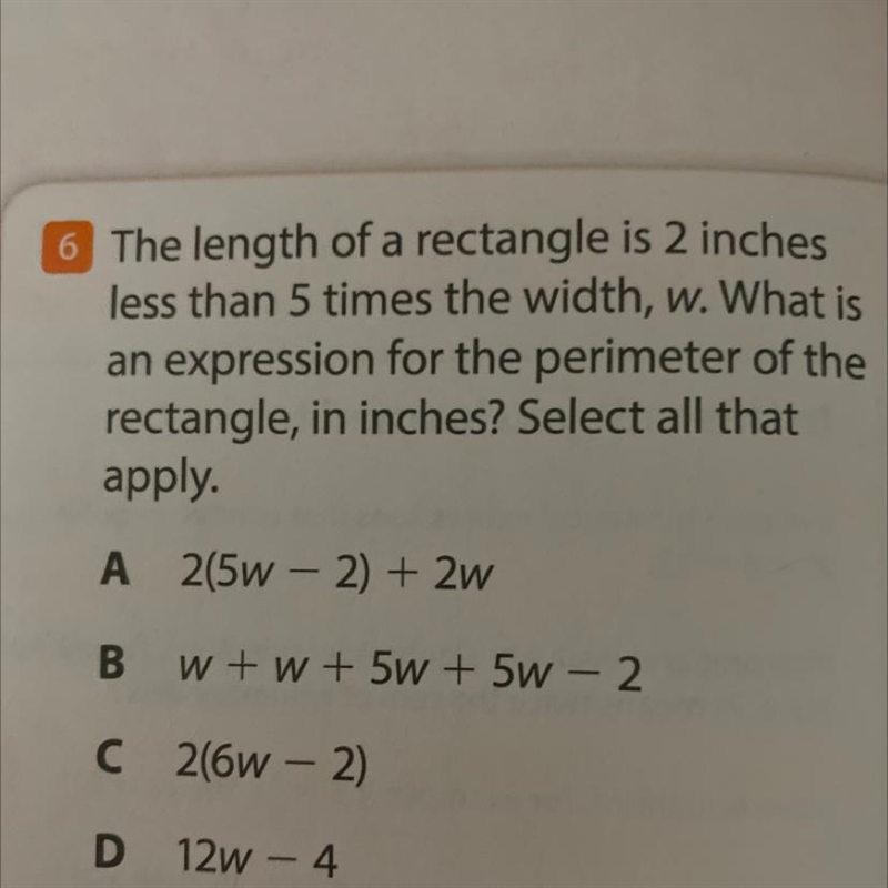 Is B the expression for the perimeter of the rectangle, in inches?-example-1