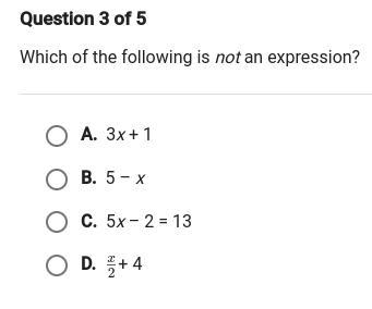 PLEASE HELP ME!!!!!!!!!!!! which of the following is not an expression.-example-1