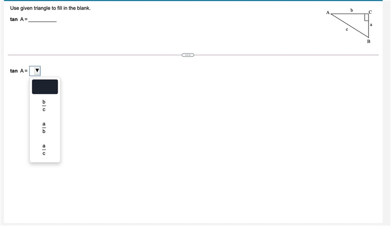 Use given triangle to fill in the blank.-example-1