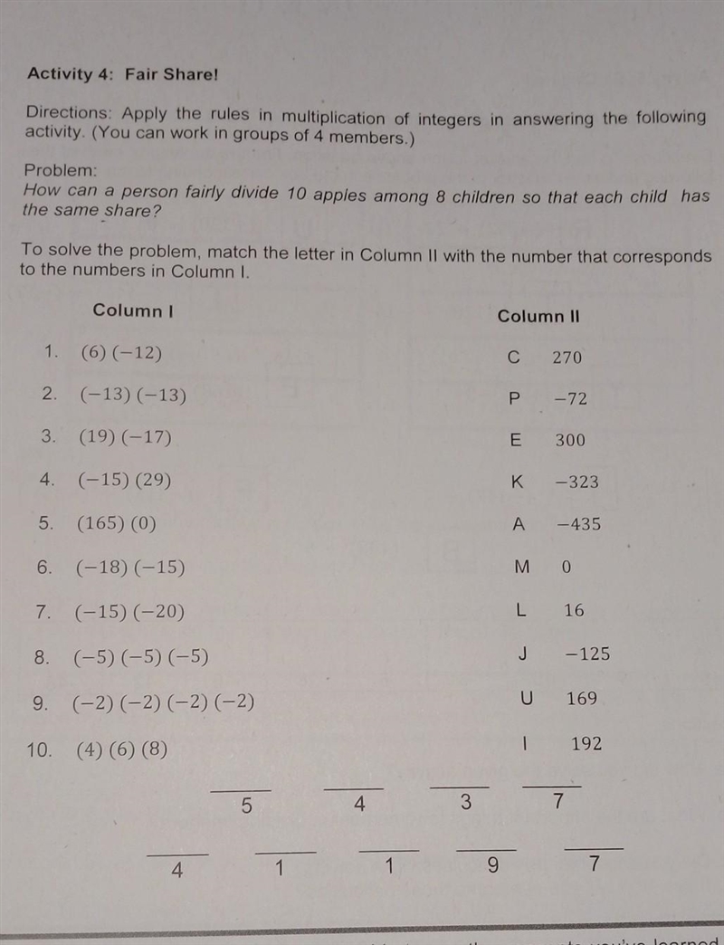 Activity 4: Fair Share! Directions: apply the rules in multiplication of integers-example-1