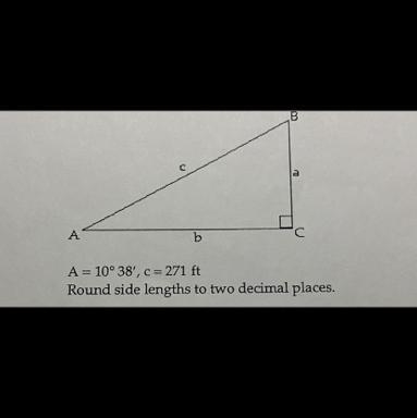 Solve the right triangle. If two sides are given, give angles in degrees and minutes-example-1