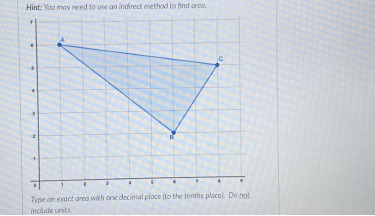 Hint: You may need to use an indirect method to find area. Round to the nearest tenth-example-1