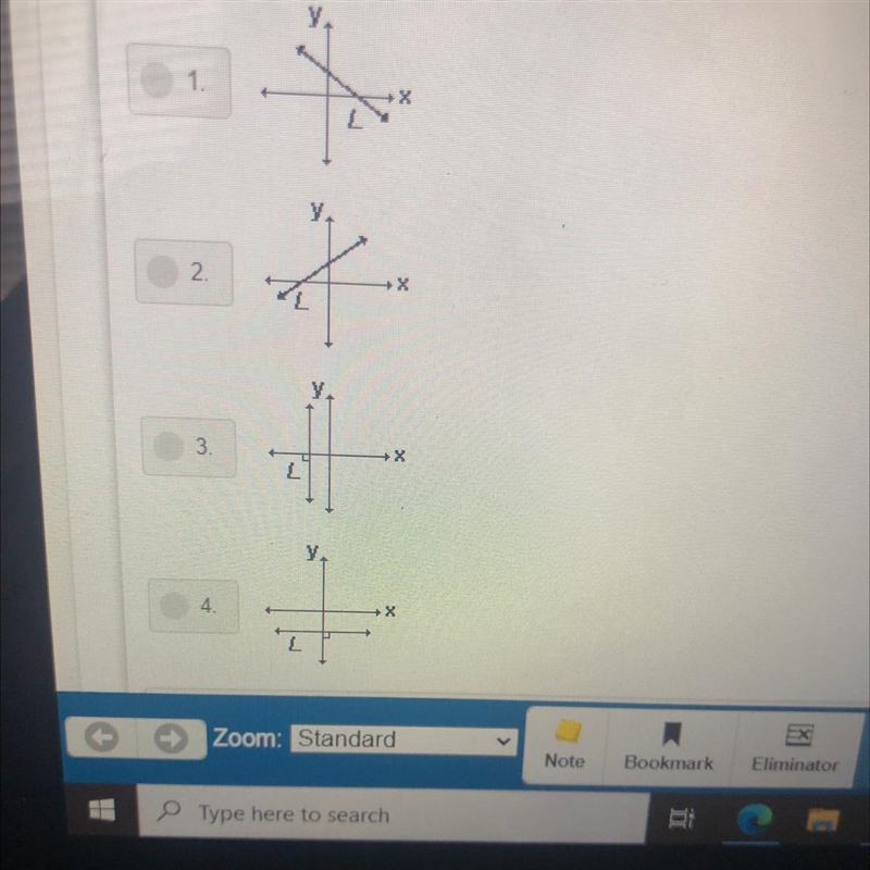 In which graph does line L have a negative slope?-example-1