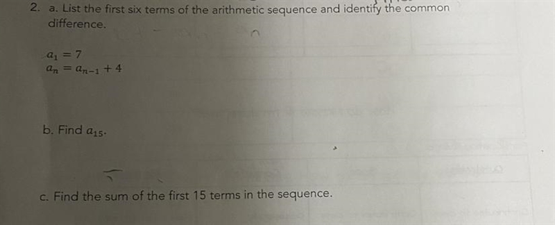 A. List the first six terms of the arithmetic sequence and identify the common difference-example-1