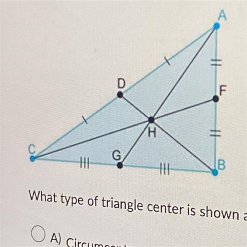 What type of triangle center is shown as point H in the figure?-example-1