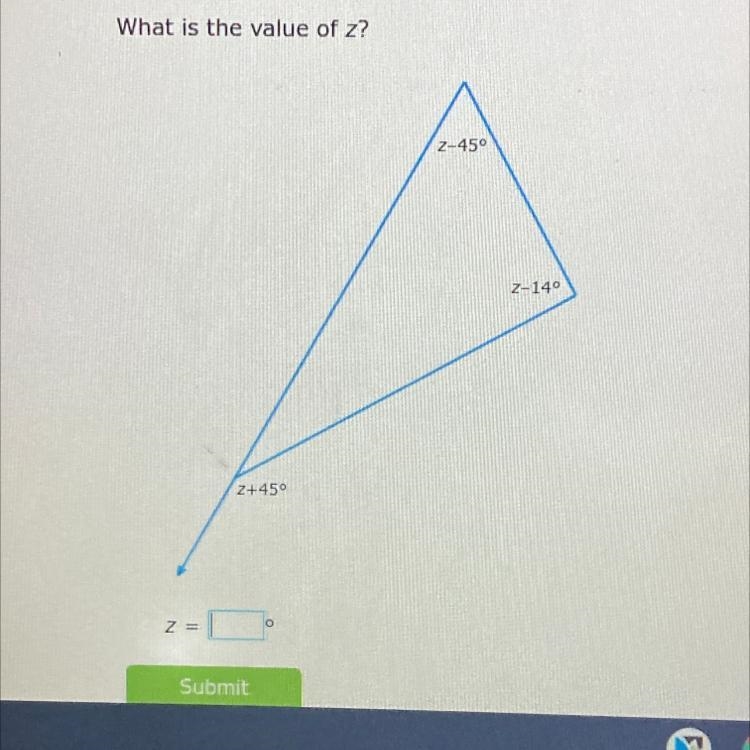 Exterior angle theorem what is the value of z?-example-1