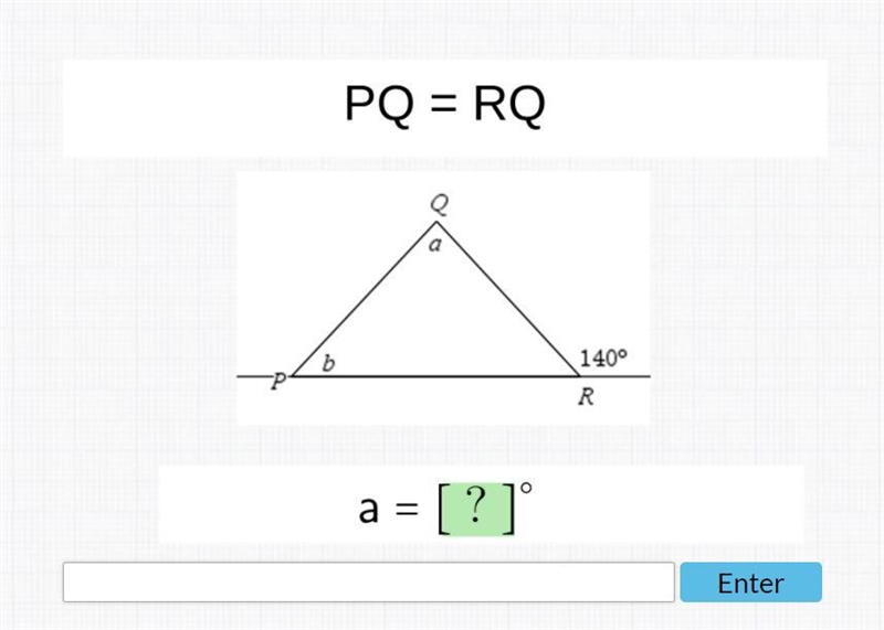 Can someone please help, PQ=RQ what is A=?-example-1