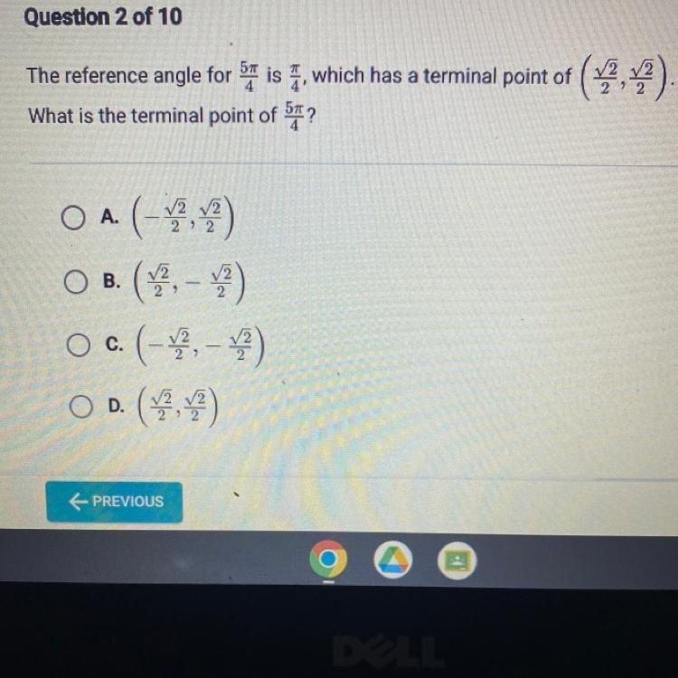 The reference angle for is, which has a terminal point of (2). What is the terminal-example-1