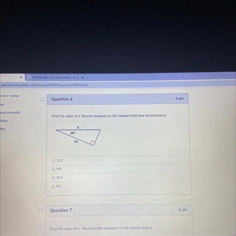 Find the value of x. Round measures to the nearest tenth (one decimal place).-example-1