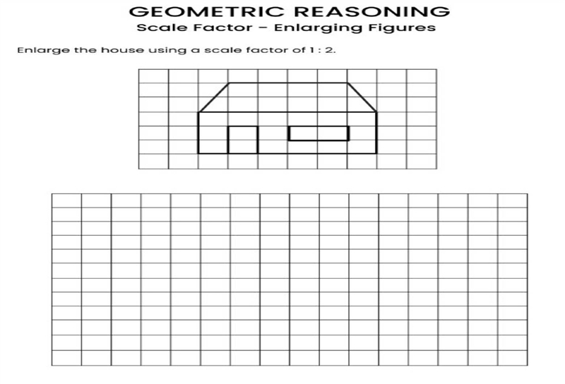 Enlarge the house using a scale factor of 1 : 2.-example-1