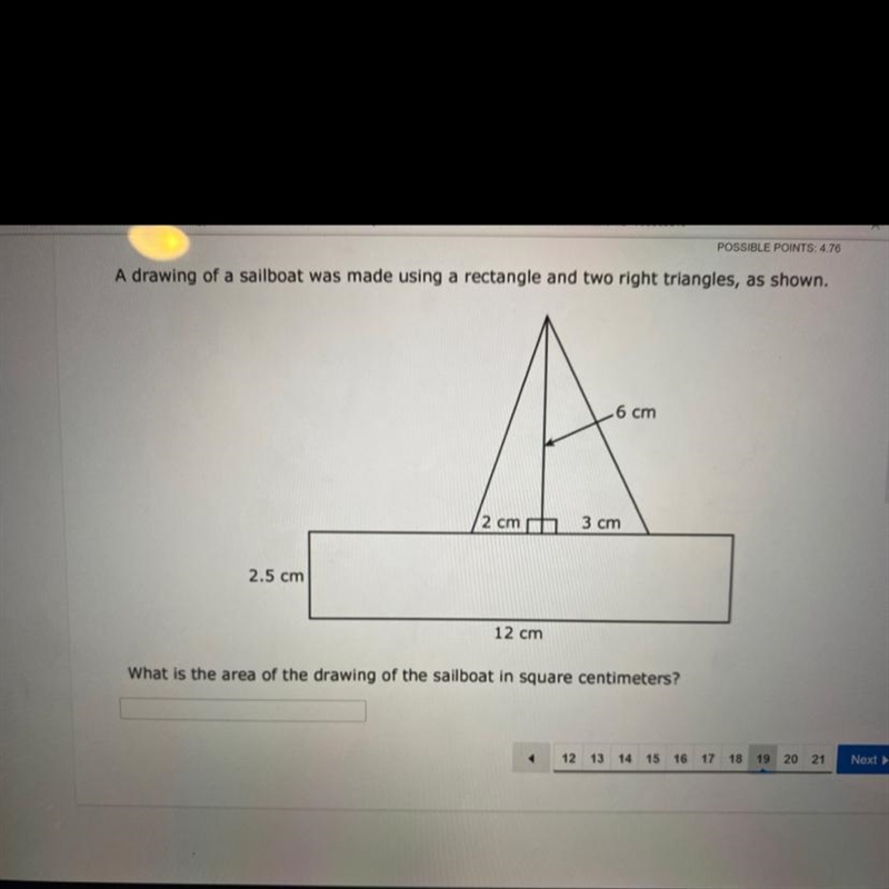 What is the area of the drawing of the drawing of the sailboat in square centimeters-example-1