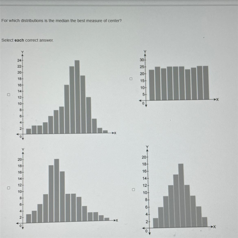 For Which distributions is the median the best measure of center? Select each correct-example-1