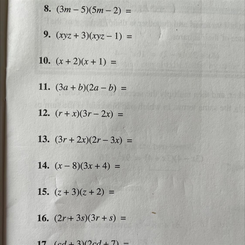 I need help with eight and nine you are to multiply the binominaals using the horizontal-example-1