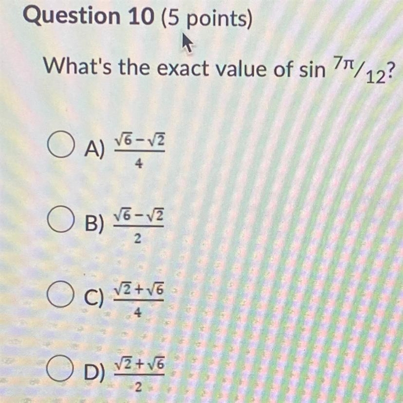 What's the exact value of sin 7/12?-example-1