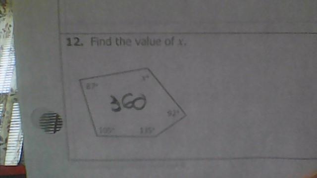 Find the value of x. 87, x,105,92,135-example-1