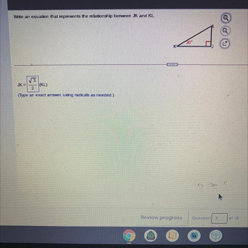 Write an equation that represents the relationship between JK and KL?-example-1