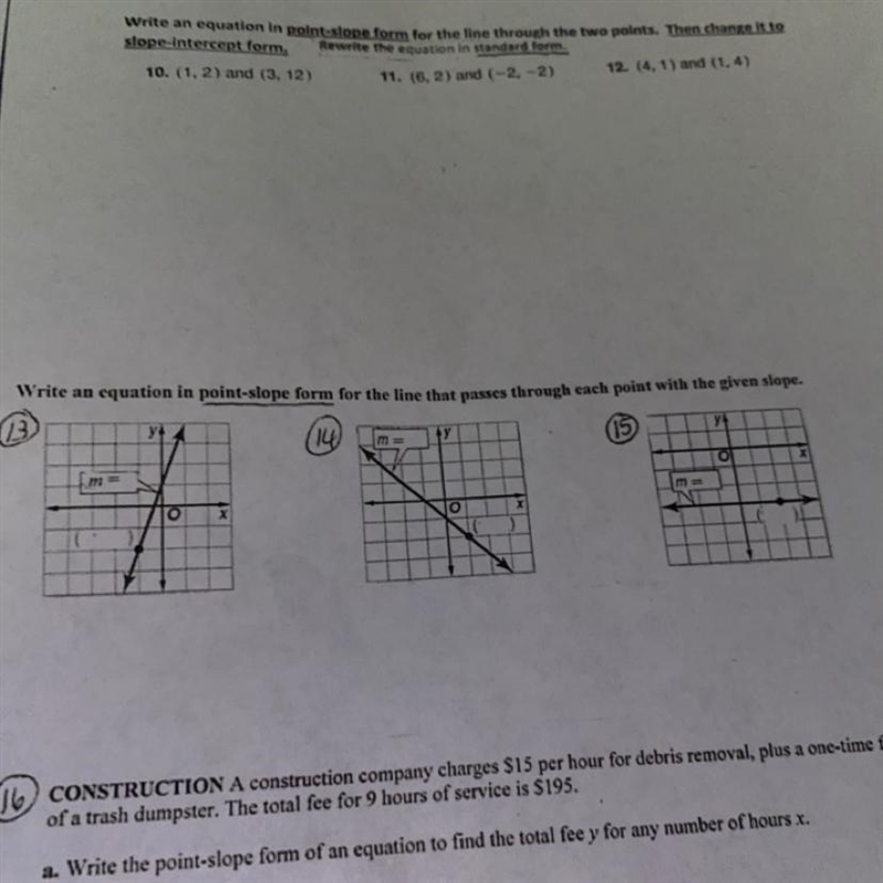 Write an equation in point-slope form for the line through the two points. Then change-example-1