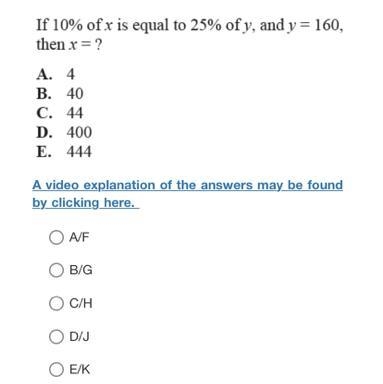 If 10% of x is equal to 25% of y, and y = 160, then x = ?-example-1