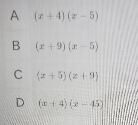 Y = x2 + 4x – 45 Which of the following is equivalent to the expression above?-example-1