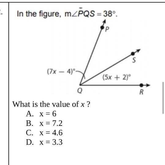 In the figure, m What is the value of X? A.) 6 B.) 7.2 C.) 4.6 D.) 3.3-example-1