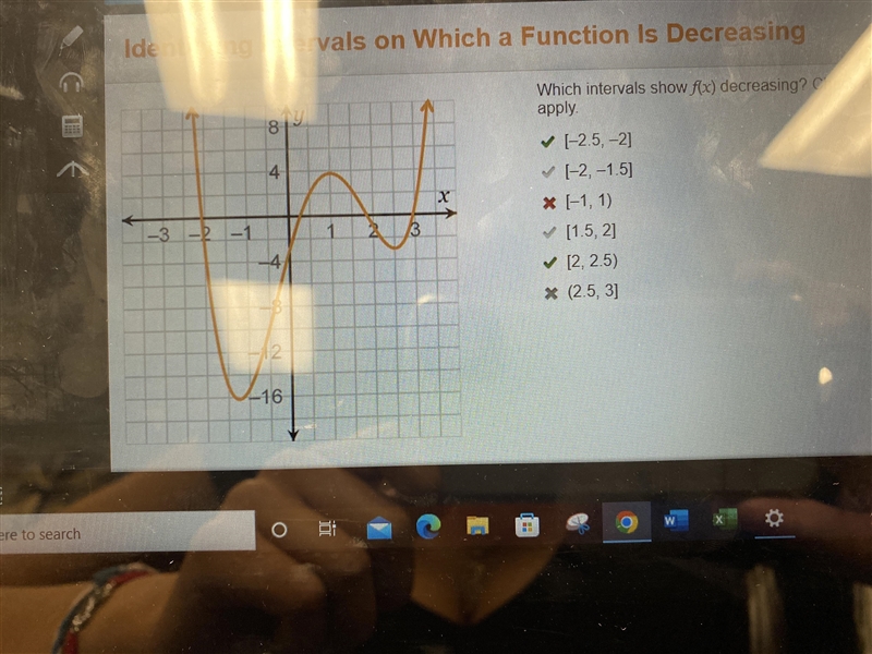 Which intervals show f(x) decreasing?-example-1